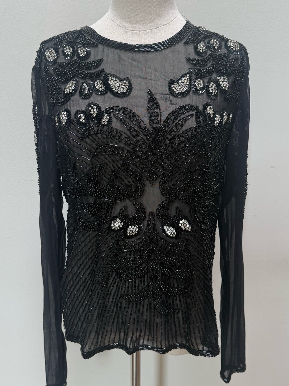 Dodo Bar Or Black Beaded Sheer Long-Sleeve Top